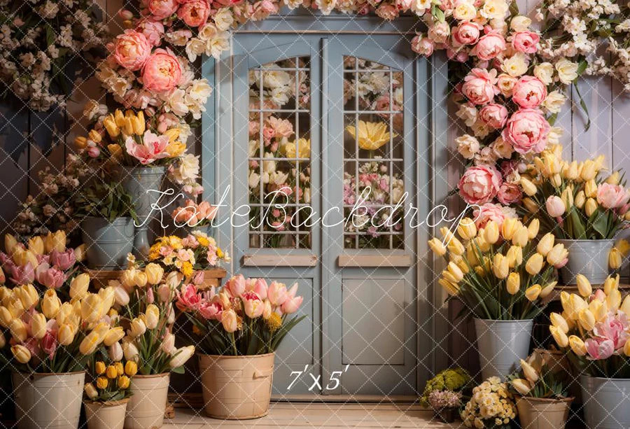 Kate Frühling Blumen Holztür Hintergrund von Chain Photography - Kate Backdrop.de