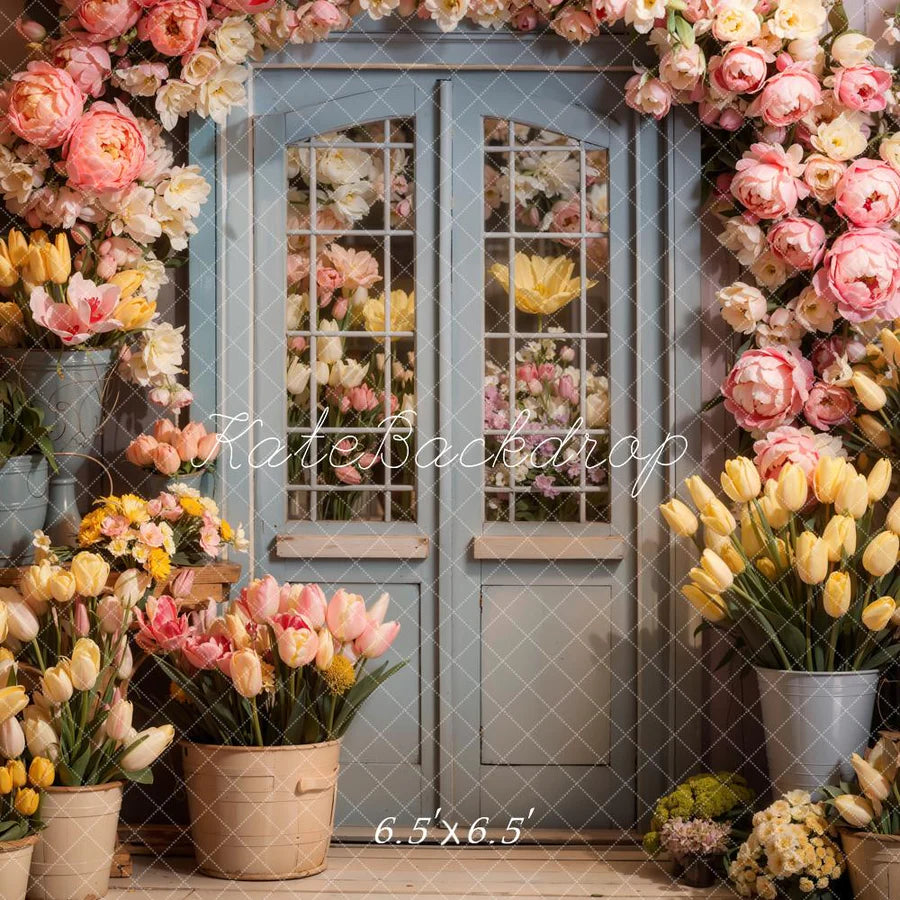 Kate Frühling Blumen Holztür Hintergrund von Chain Photography - Kate Backdrop.de