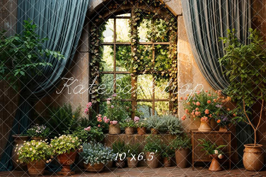 Kate Frühling Grüne Pflanzen Vorhang Fenster Hintergrund von Chain Photography - Kate Backdrop.de