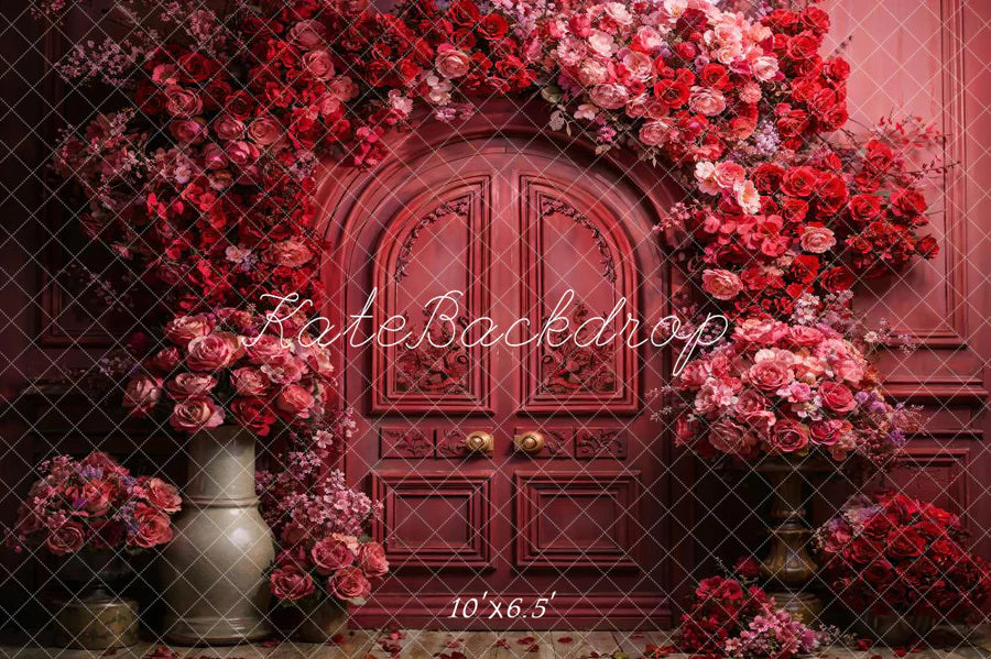 Kate Roter Valentinstag Blumen Metallbogen Hintergrund von Chain Photography