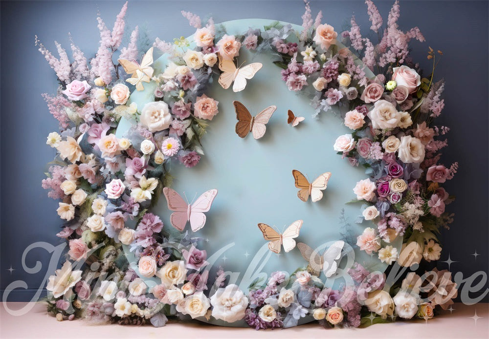 Kate Frühling Schmetterling Blumenbogen Hintergrund von Mini MakeBelieve - Kate Backdrop.de