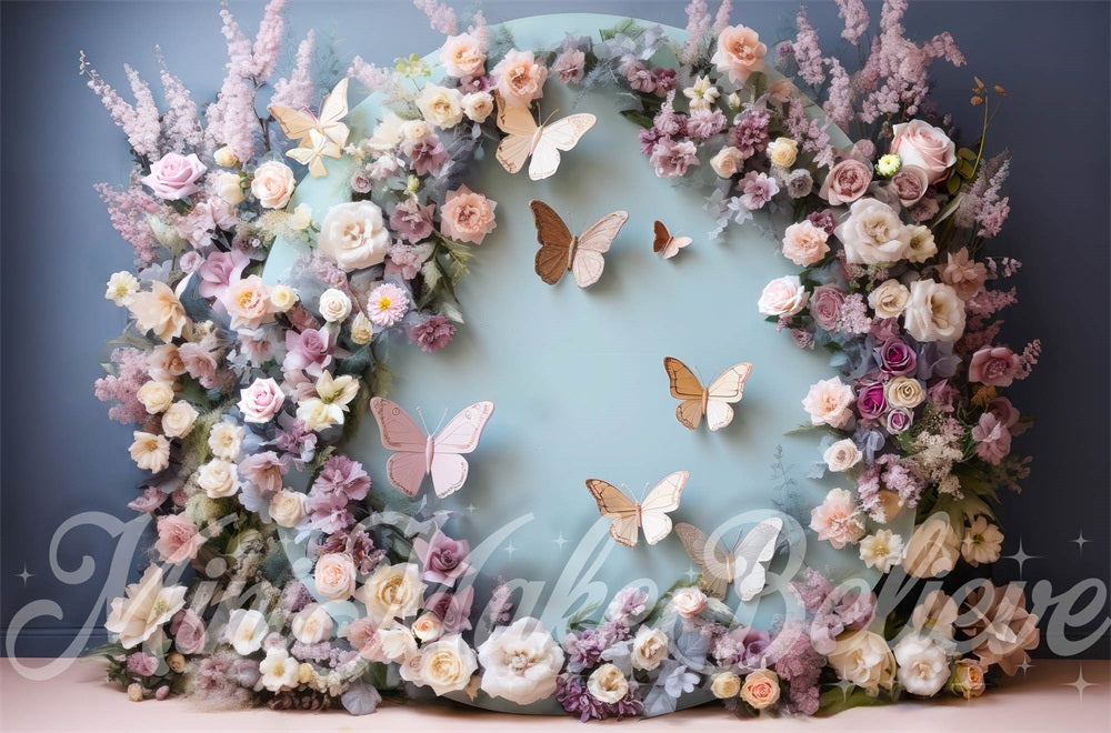 Kate Frühling Schmetterling Blumenbogen Hintergrund von Mini MakeBelieve - Kate Backdrop.de