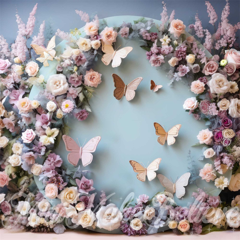 Kate Frühling Schmetterling Blumenbogen Hintergrund von Mini MakeBelieve - Kate Backdrop.de