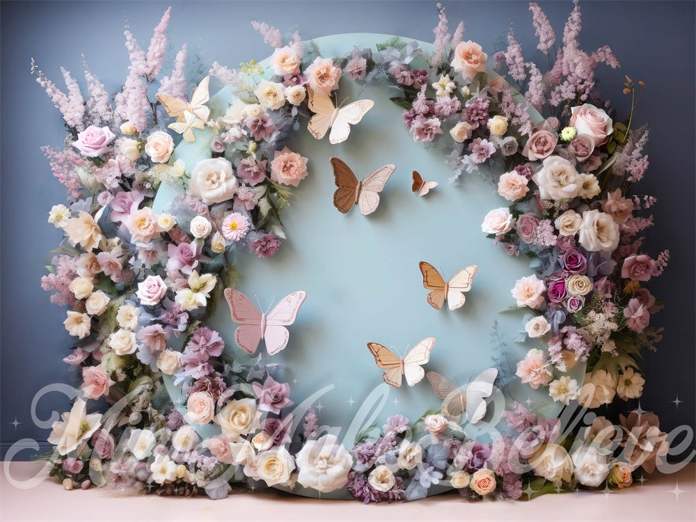 Kate Frühling Schmetterling Blumenbogen Hintergrund von Mini MakeBelieve - Kate Backdrop.de