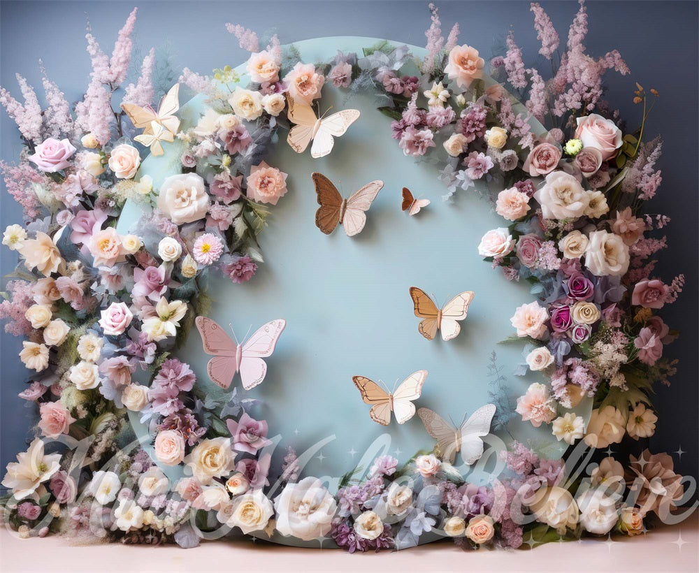 Kate Frühling Schmetterling Blumenbogen Hintergrund von Mini MakeBelieve - Kate Backdrop.de