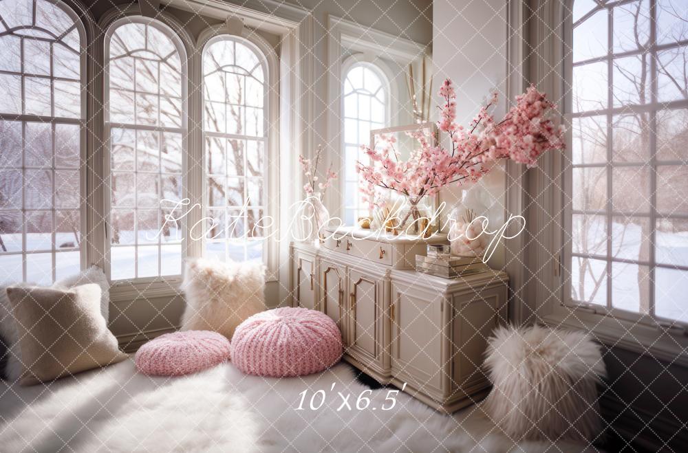Kate Frühling Fenster Gemütlich Rosa Interieur Hintergrund von Mini MakeBelieve - Kate Backdrop.de