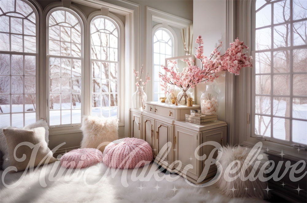 Kate Frühling Fenster Gemütlich Rosa Interieur Hintergrund von Mini MakeBelieve - Kate Backdrop.de