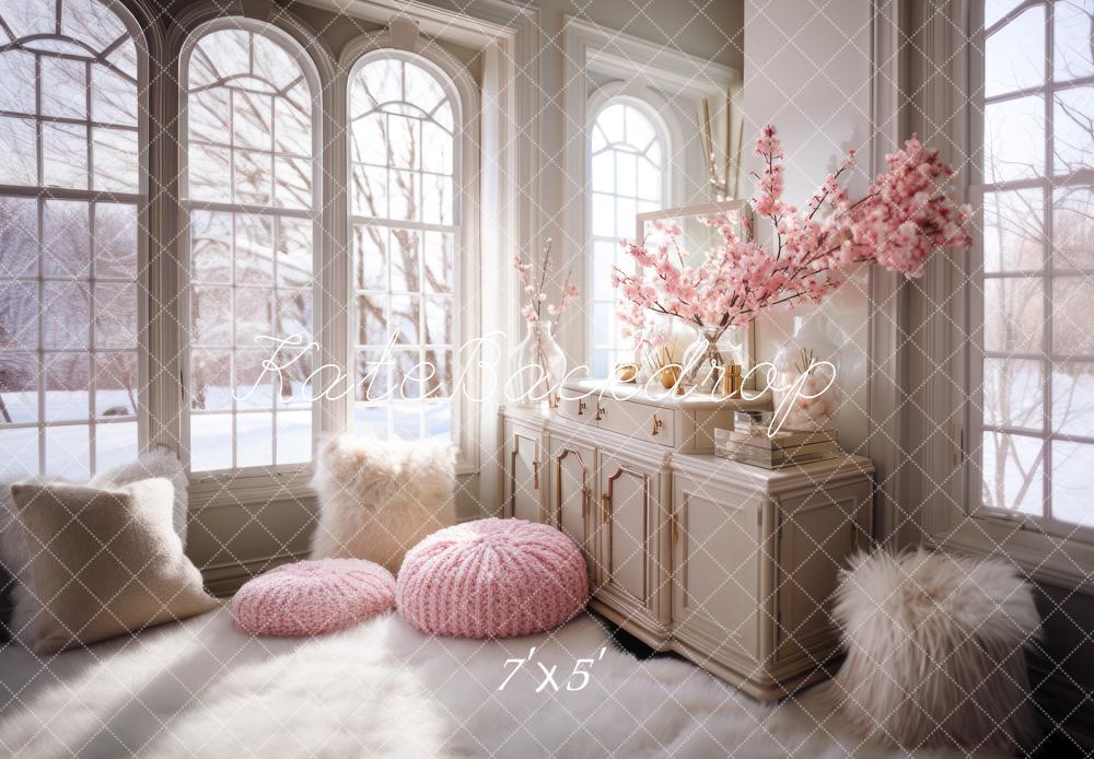 Kate Frühling Fenster Gemütlich Rosa Interieur Hintergrund von Mini MakeBelieve - Kate Backdrop.de