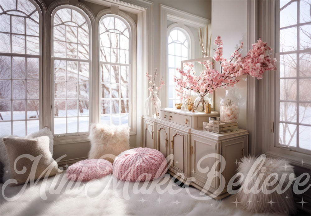 Kate Frühling Fenster Gemütlich Rosa Interieur Hintergrund von Mini MakeBelieve - Kate Backdrop.de