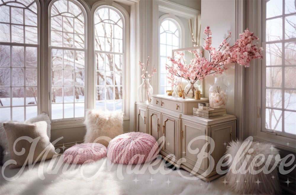 Kate Frühling Fenster Gemütlich Rosa Interieur Hintergrund von Mini MakeBelieve - Kate Backdrop.de