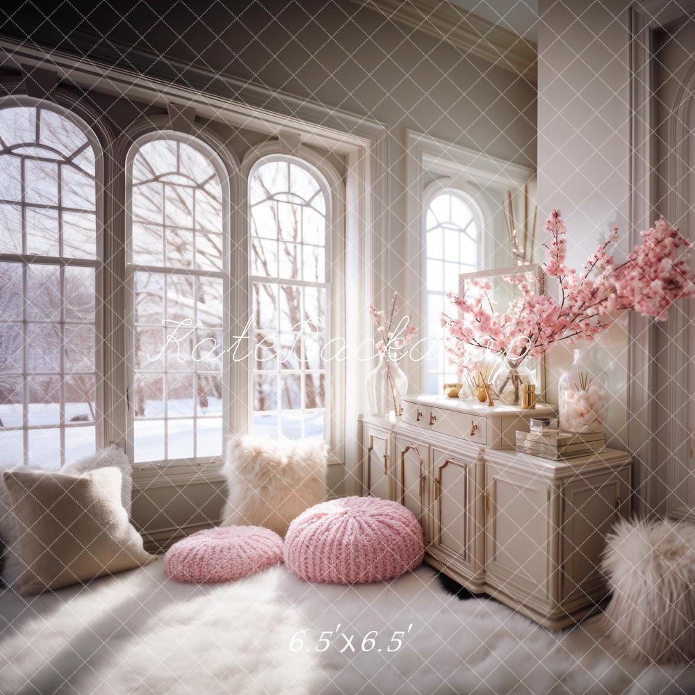 Kate Frühling Fenster Gemütlich Rosa Interieur Hintergrund von Mini MakeBelieve - Kate Backdrop.de