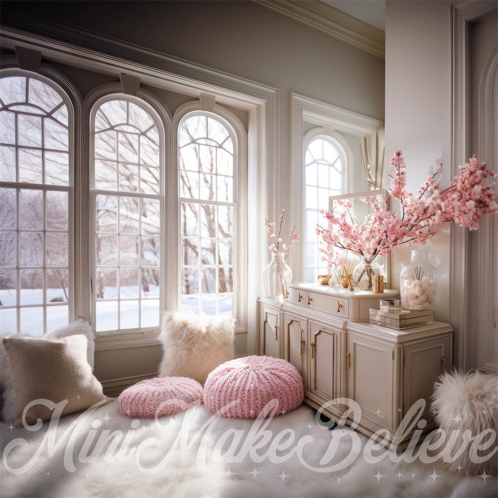 Kate Frühling Fenster Gemütlich Rosa Interieur Hintergrund von Mini MakeBelieve - Kate Backdrop.de