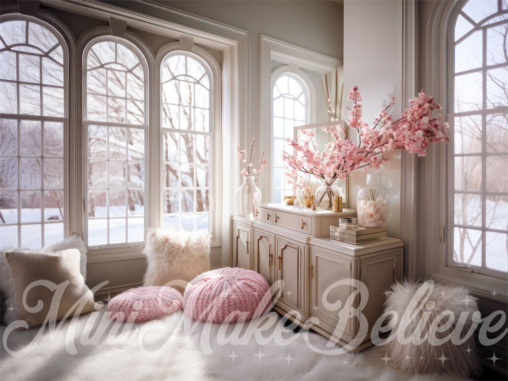 Kate Frühling Fenster Gemütlich Rosa Interieur Hintergrund von Mini MakeBelieve - Kate Backdrop.de