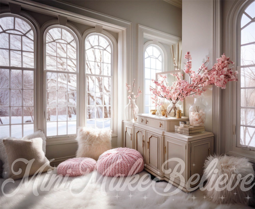 Kate Frühling Fenster Gemütlich Rosa Interieur Hintergrund von Mini MakeBelieve - Kate Backdrop.de