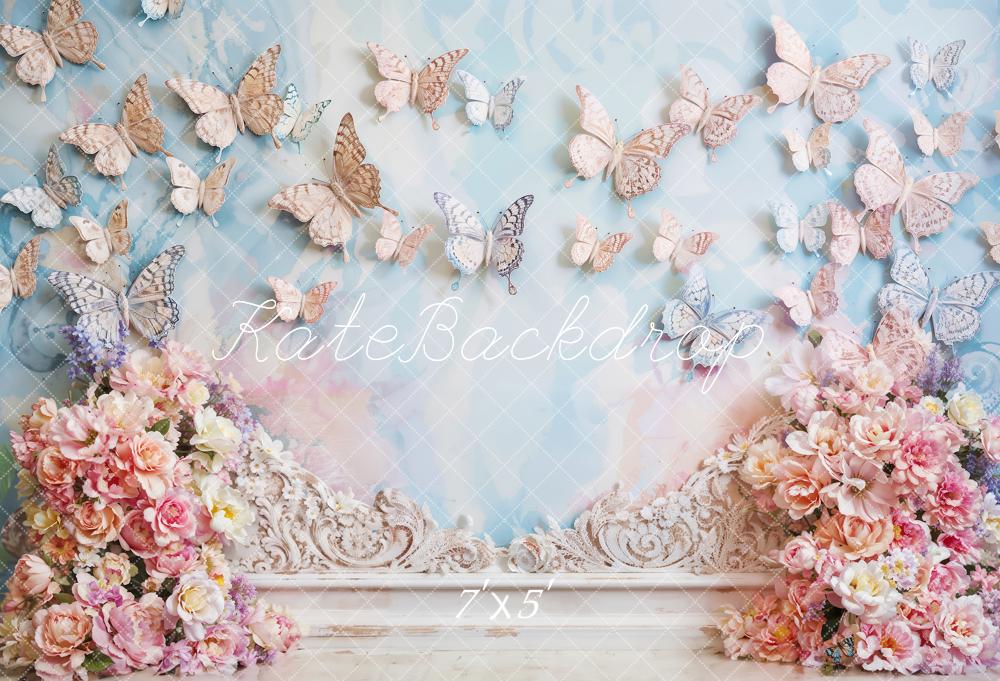 Kate Künstlerischer Stil Frühling Blume Schmetterling Wandhintergrund von Emetselch - Kate Backdrop.de