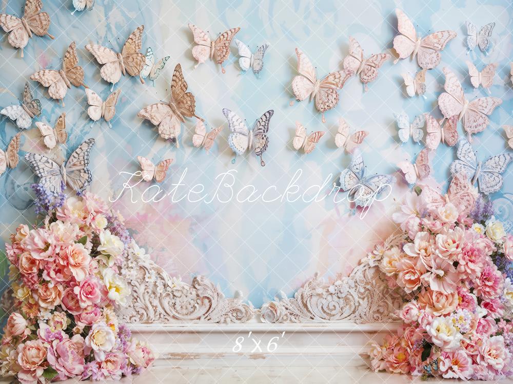 Kate Künstlerischer Stil Frühling Blume Schmetterling Wandhintergrund von Emetselch - Kate Backdrop.de