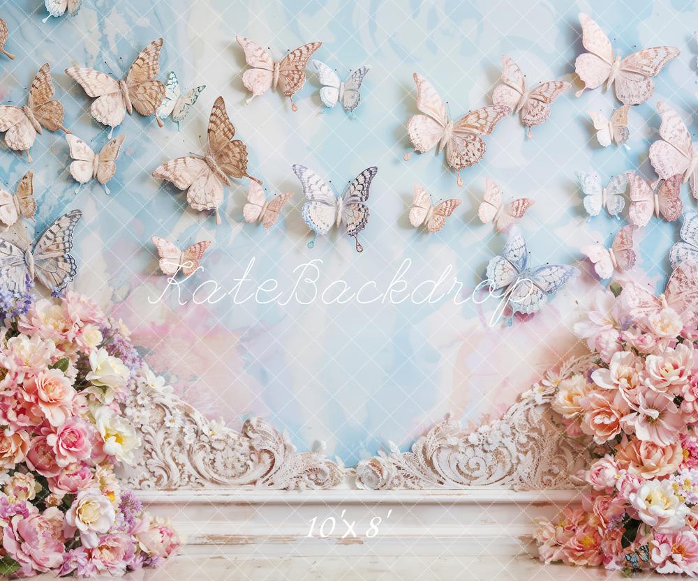 Kate Künstlerischer Stil Frühling Blume Schmetterling Wandhintergrund von Emetselch - Kate Backdrop.de
