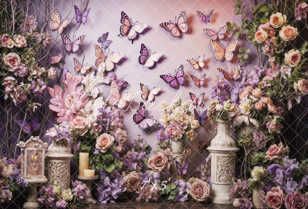 Kate Rosa und lila Frühling Blumen Schmetterling Wand Hintergrund von Emetselch - Kate Backdrop.de