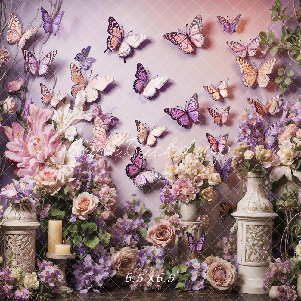 Kate Rosa und lila Frühling Blumen Schmetterling Wand Hintergrund von Emetselch - Kate Backdrop.de