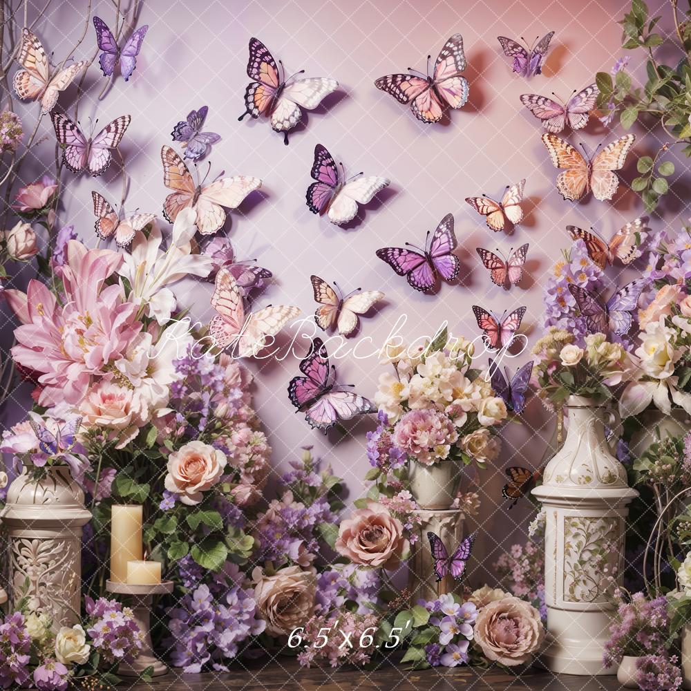 Kate Rosa und lila Frühling Blumen Schmetterling Wand Hintergrund von Emetselch