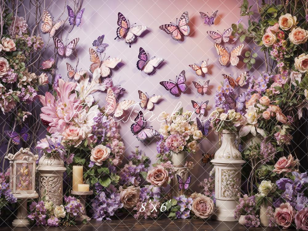 Kate Rosa und lila Frühling Blumen Schmetterling Wand Hintergrund von Emetselch