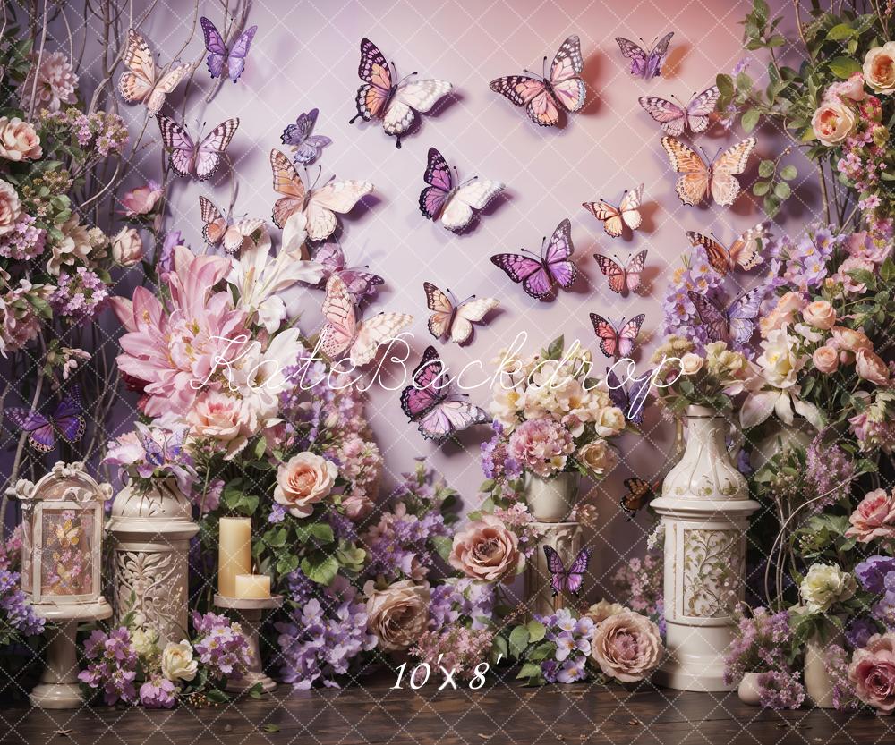 Kate Rosa und lila Frühling Blumen Schmetterling Wand Hintergrund von Emetselch - Kate Backdrop.de
