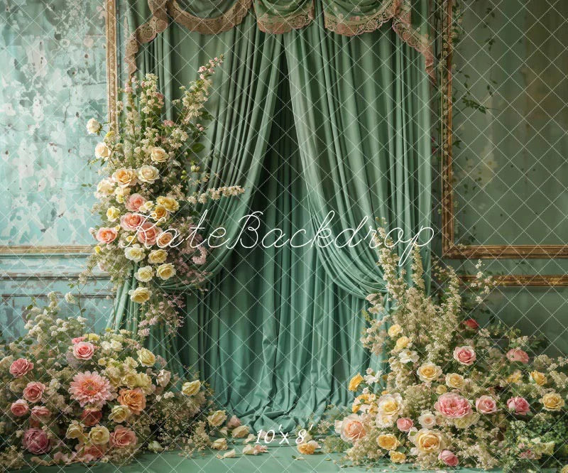 Super Sale-A Kate Frühling Blumen Grün Vorhang Wand Hintergrund von Emetselch