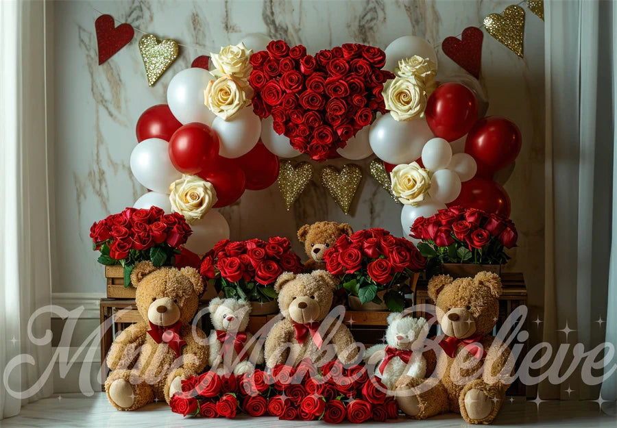 Kate Valentinstag Rote Rose Ballon Bären Hintergrund von Mini MakeBelieve