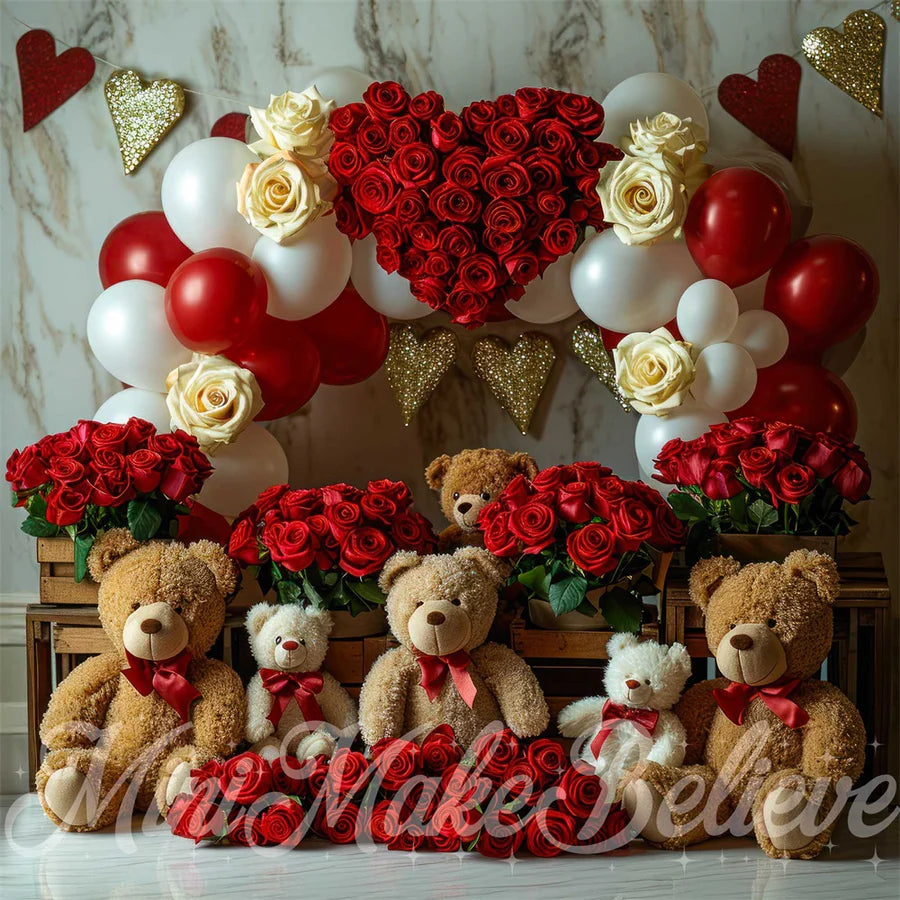 Kate Valentinstag Rote Rose Ballon Bären Hintergrund von Mini MakeBelieve - Kate Backdrop.de