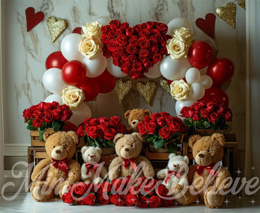 Kate Valentinstag Rote Rose Ballon Bären Hintergrund von Mini MakeBelieve - Kate Backdrop.de