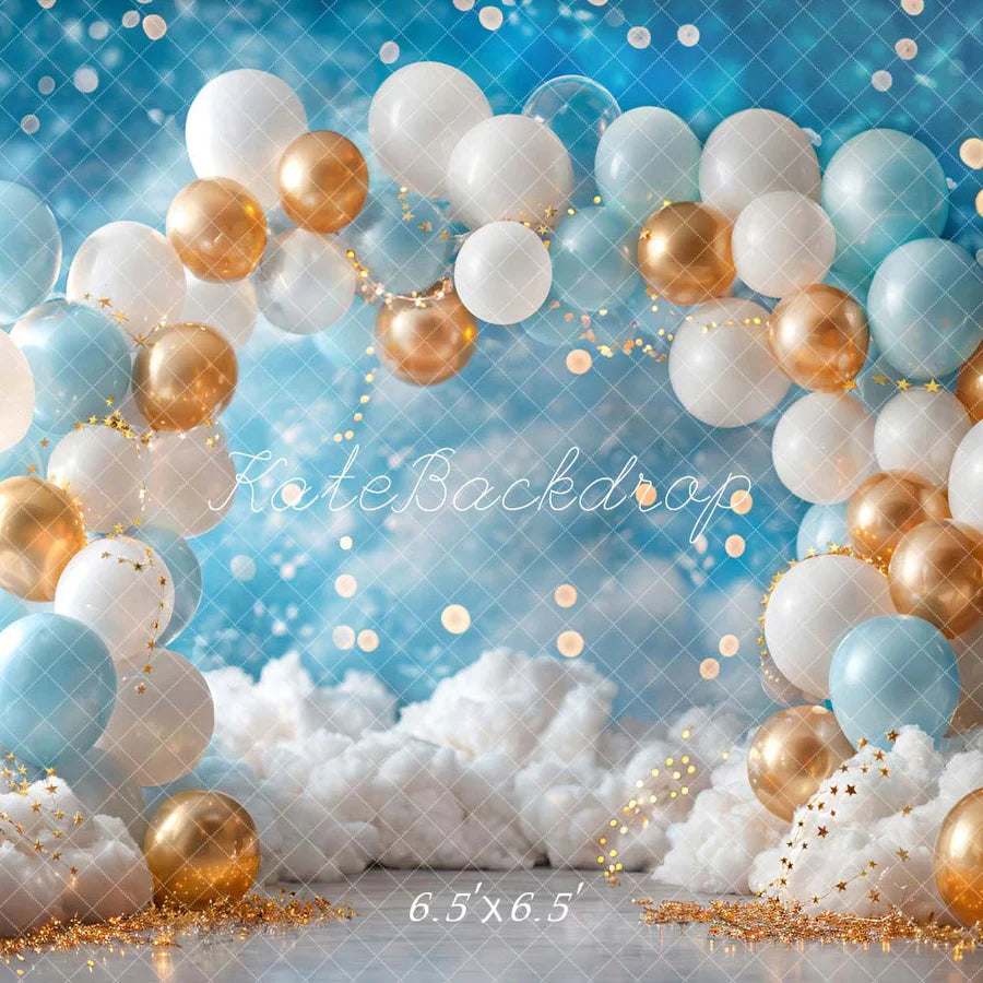 Kate Weiß Blau Gold Luftballon Hintergrund von Emetselch - Kate Backdrop.de