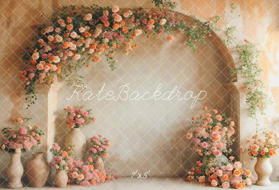 Kate Frühling Rosa und Orangene Blumen Bogen Wandhintergrund von Emetselch