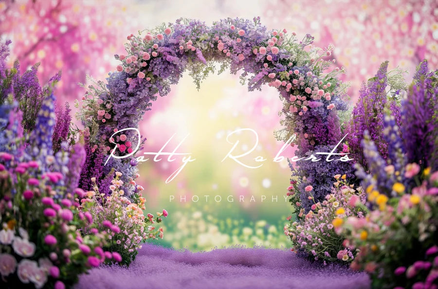 Kate Violett Frühling Blumen Bogen Hintergrund von Patty Roberts - Kate Backdrop.de