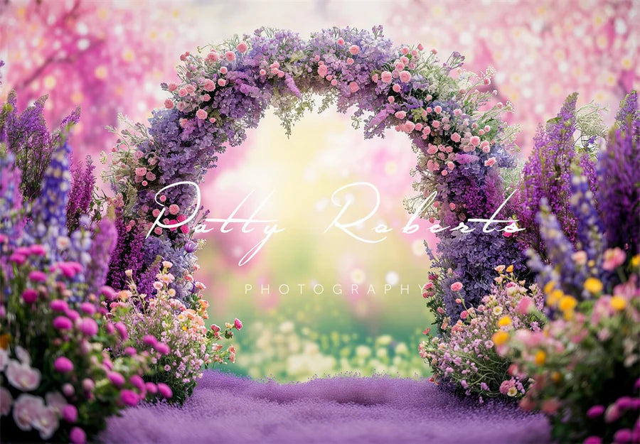 Kate Violett Frühling Blumen Bogen Hintergrund von Patty Roberts - Kate Backdrop.de
