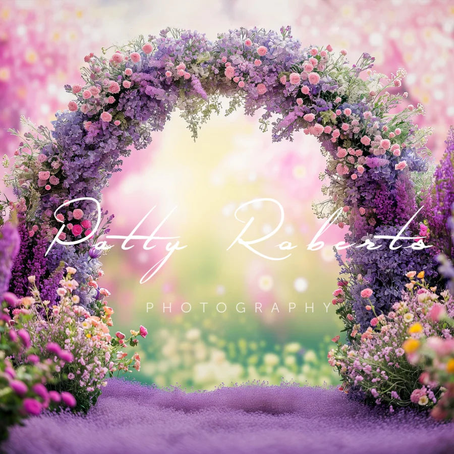 Kate Violett Frühling Blumen Bogen Hintergrund von Patty Roberts - Kate Backdrop.de
