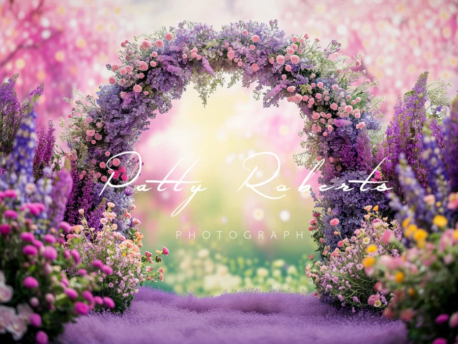 Kate Violett Frühling Blumen Bogen Hintergrund von Patty Roberts - Kate Backdrop.de
