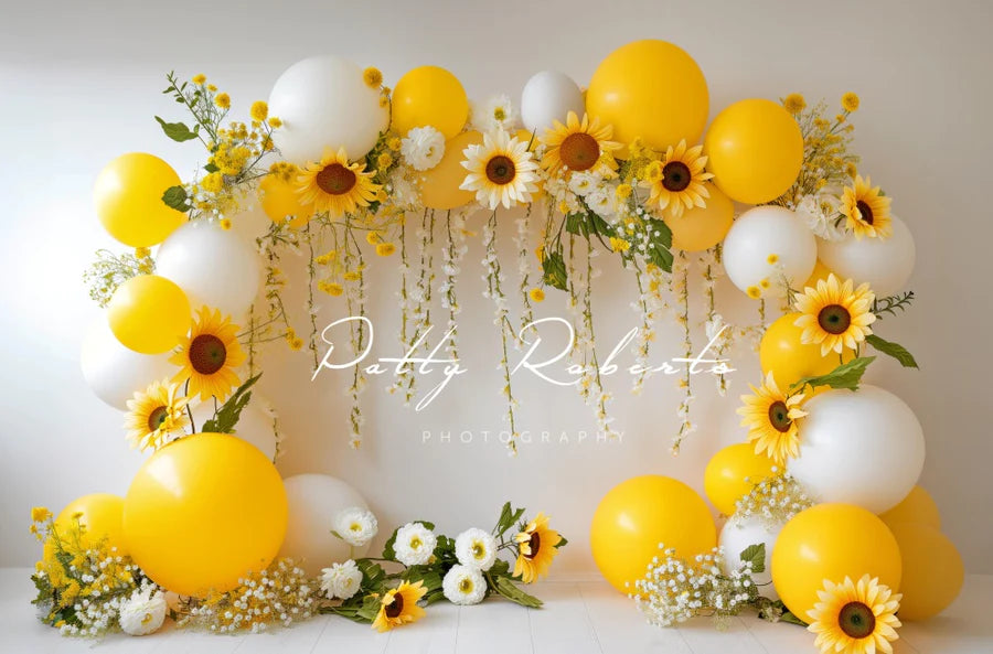 Kate Frühling Sonnenblumen und Ballons Girlande Hintergrund von Patty Roberts - Kate Backdrop.de