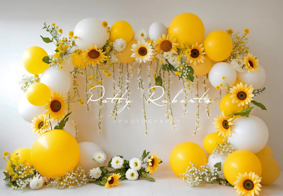 Kate Frühling Sonnenblumen und Ballons Girlande Hintergrund von Patty Roberts - Kate Backdrop.de