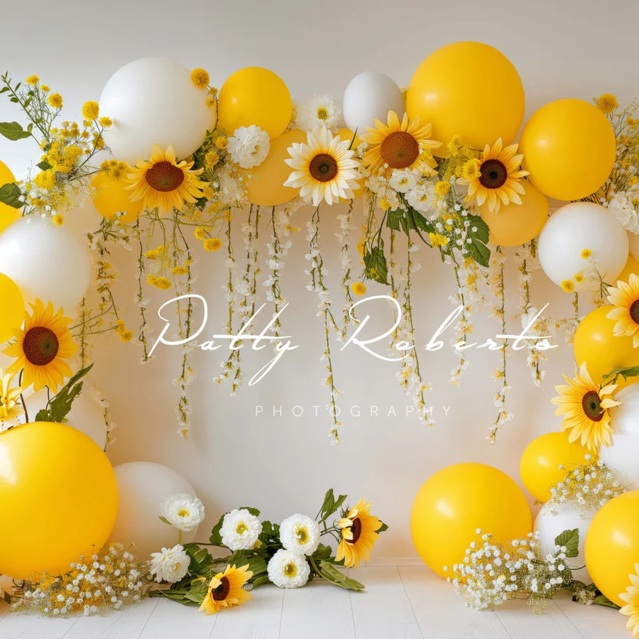 Kate Frühling Sonnenblumen und Ballons Girlande Hintergrund von Patty Roberts - Kate Backdrop.de