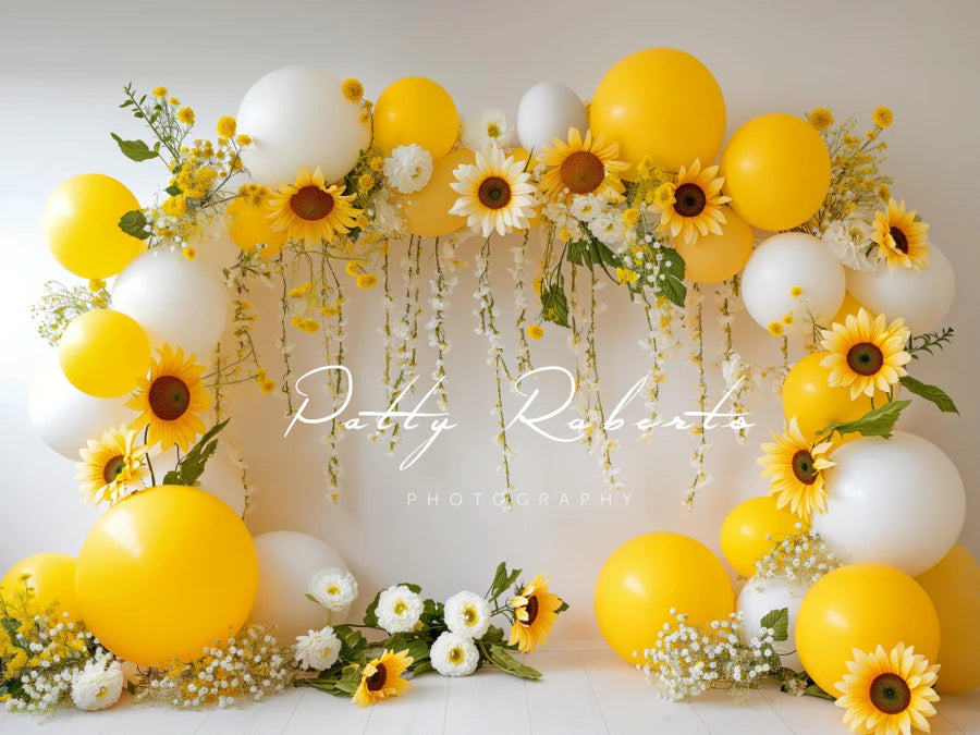 Kate Frühling Sonnenblumen und Ballons Girlande Hintergrund von Patty Roberts - Kate Backdrop.de