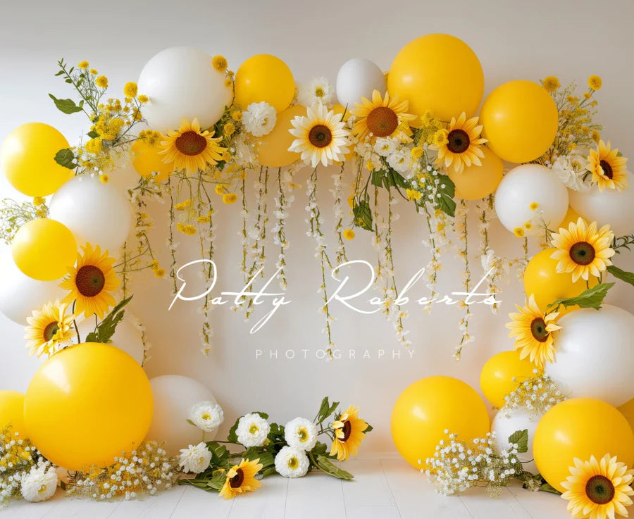 Kate Frühling Sonnenblumen und Ballons Girlande Hintergrund von Patty Roberts - Kate Backdrop.de