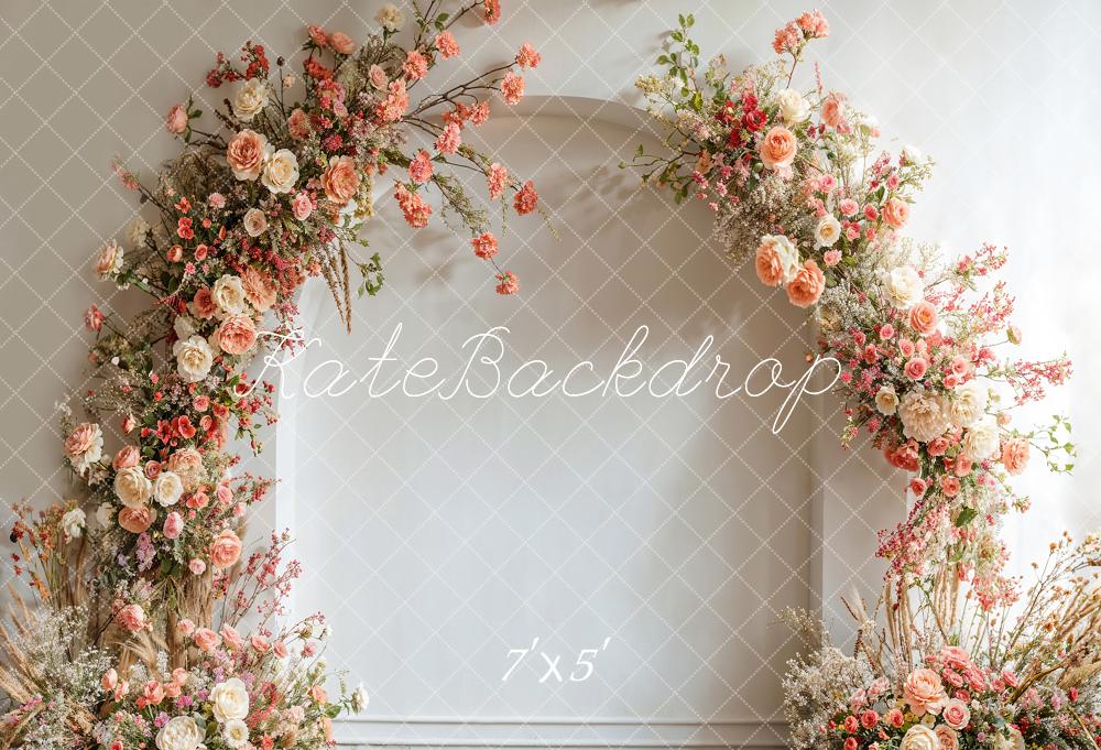 ⚡Blitzangebote #1-Kate Frühling Hochzeit Rosa Blumen Weiß Bogen Hintergrund - Kate Backdrop.de