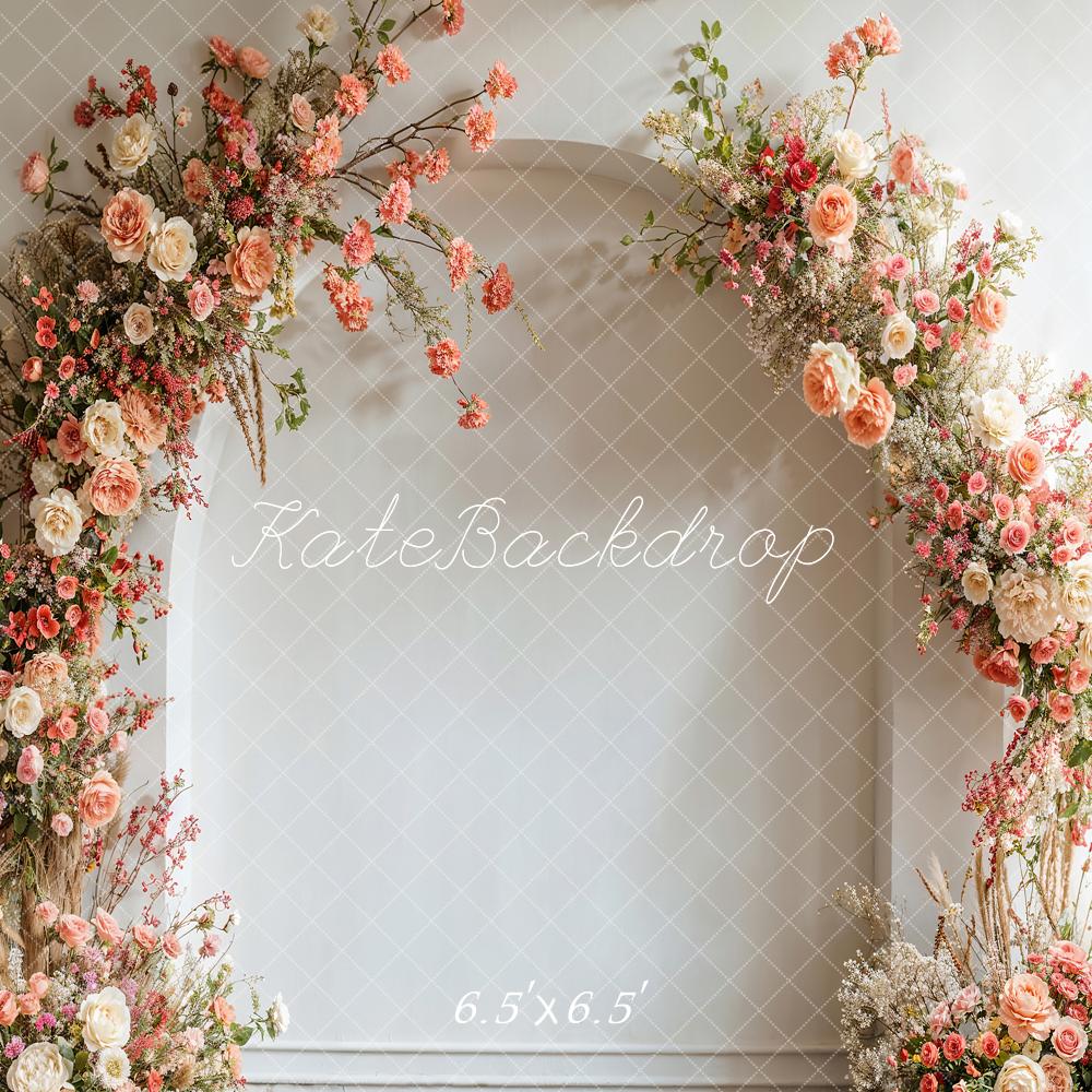 ⚡Blitzangebote #1-Kate Frühling Hochzeit Rosa Blumen Weiß Bogen Hintergrund - Kate Backdrop.de
