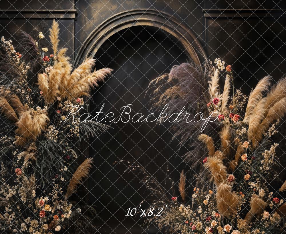 Kate Boho Schwarz Schilf und Blumen Bogen Hintergrund von Emetselch - Kate Backdrop.de
