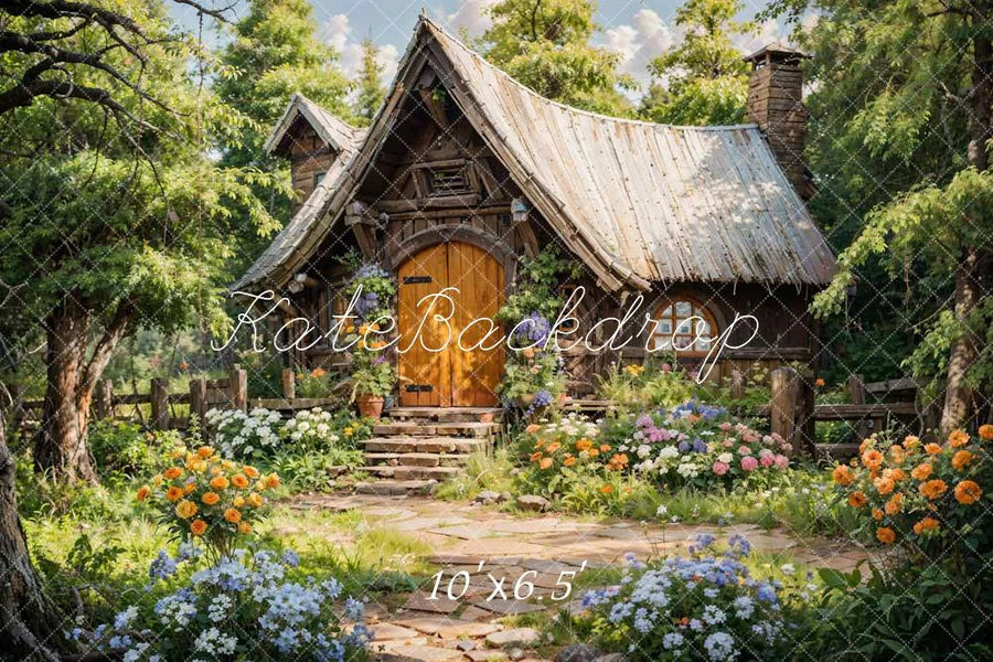 Kate Frühling Wald Blumen Holzhaus Hintergrund von Chain Photography - Kate Backdrop.de