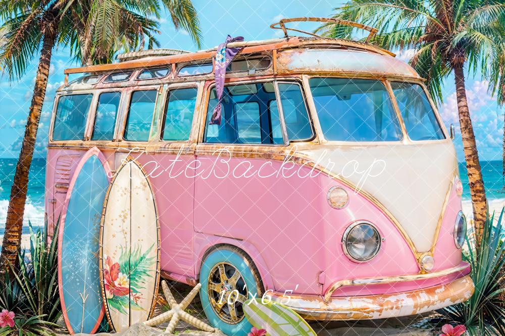 Kate Summer Sea Seaside Hintergrund Surfbrett Pink Car Entworfen von Emetselch
