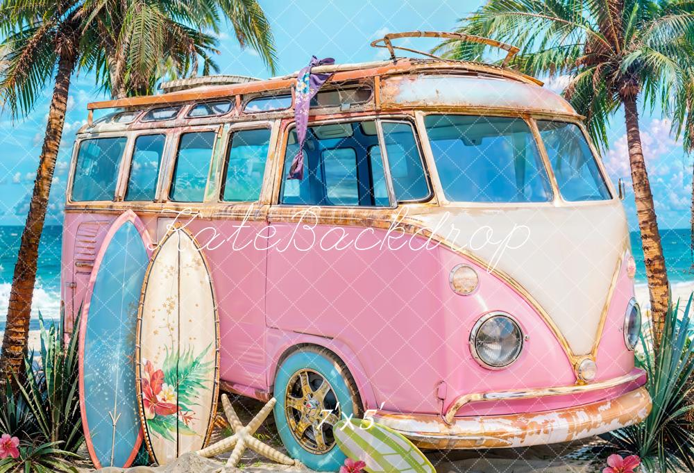 Kate Summer Sea Seaside Hintergrund Surfbrett Pink Car Entworfen von Emetselch