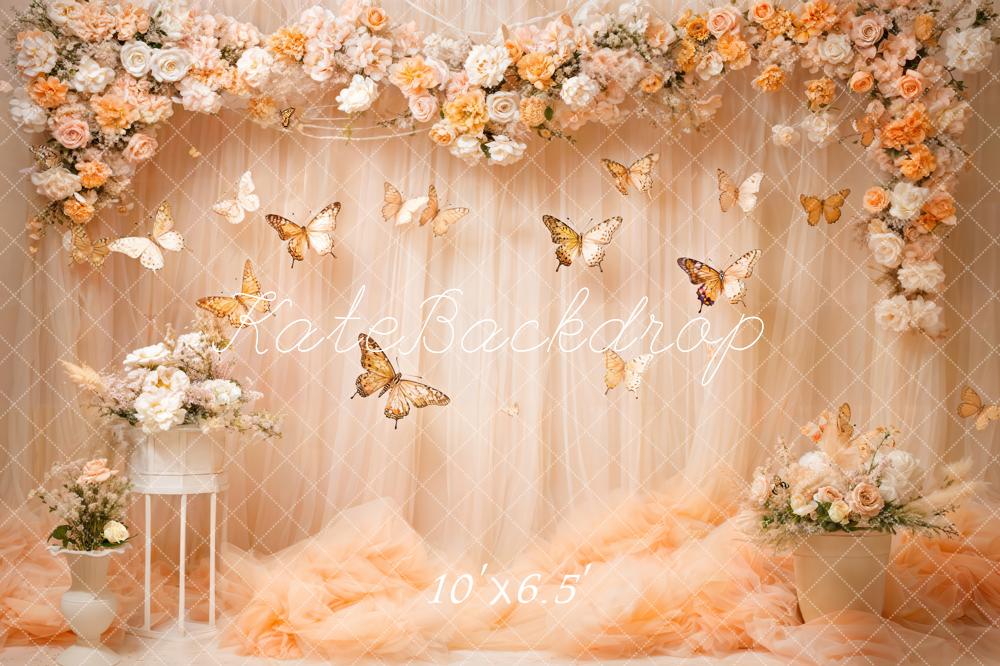 Kate Flower Butterfly Hellbeiger Vorhang-Hintergrund Entworfen von Emetselch - Kate Backdrop.de
