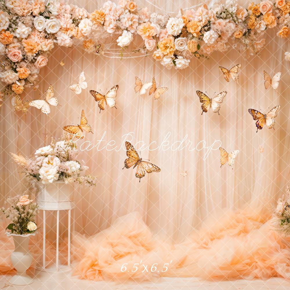 Kate Flower Butterfly Hellbeiger Vorhang-Hintergrund Entworfen von Emetselch - Kate Backdrop.de