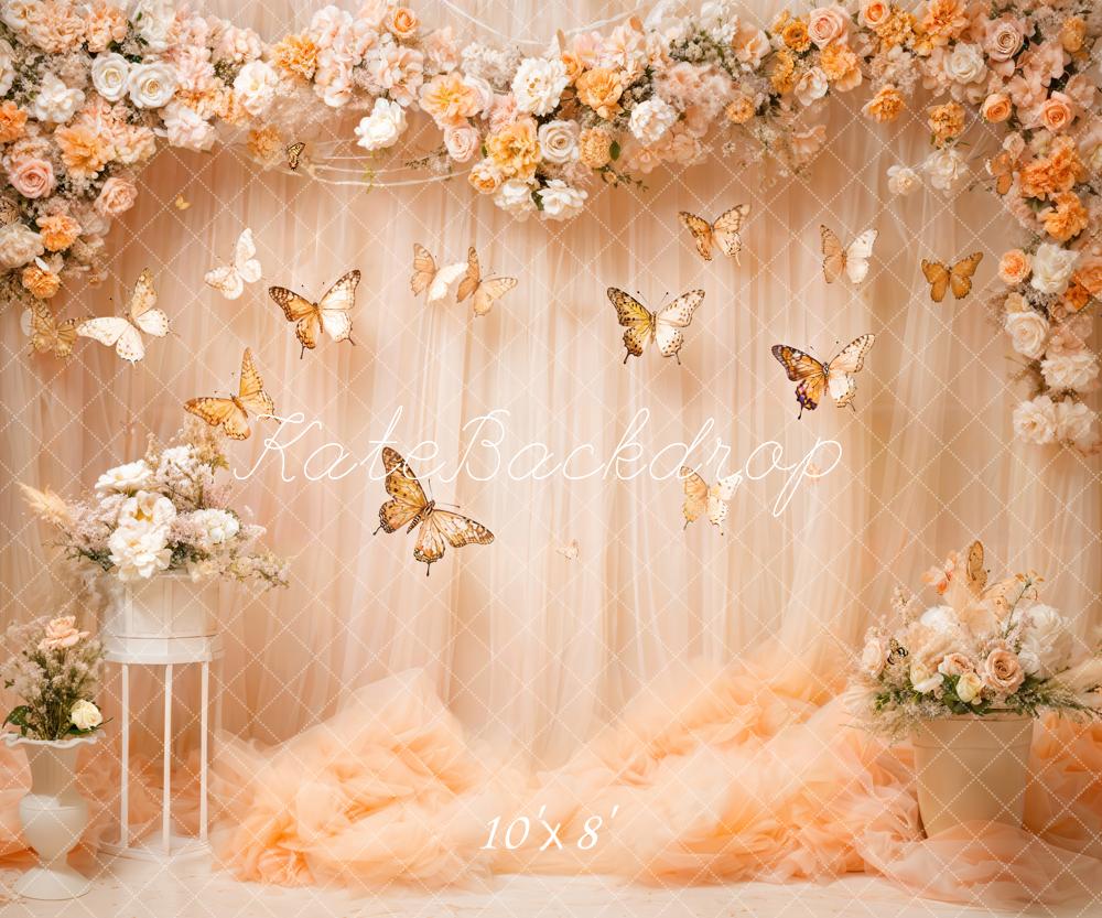 Kate Flower Butterfly Hellbeiger Vorhang-Hintergrund Entworfen von Emetselch - Kate Backdrop.de